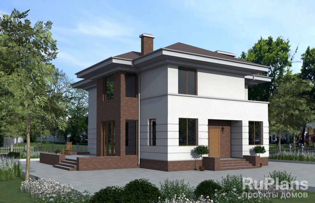 Двухэтажный дом с террасой и балконом Rg1590z (Зеркальная версия) - Вид1