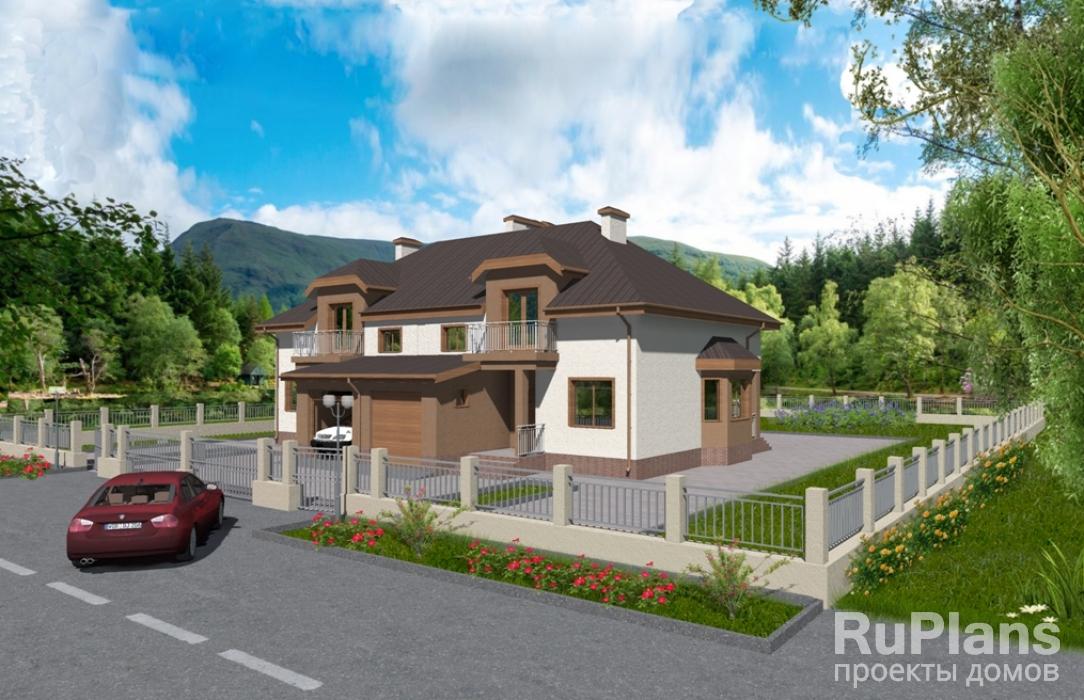 Дом с мансардой, гаражом, террасой и балконами Rg3208z (Зеркальная версия) - Вид1