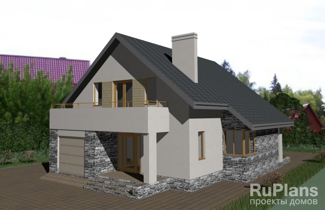 Дом с мансардой, гаражом, террасой и балконами Rg3319z (Зеркальная версия) - Вид1
