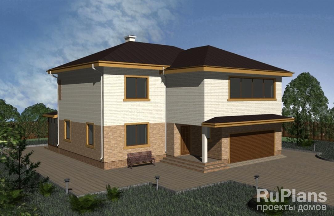 Проект комфортного двухэтажного дома с цоколем и гаражом Rg3343z (Зеркальная версия) - Вид1