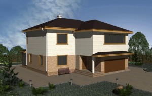 Проект комфортного двухэтажного дома с цоколем и гаражом Rg3343