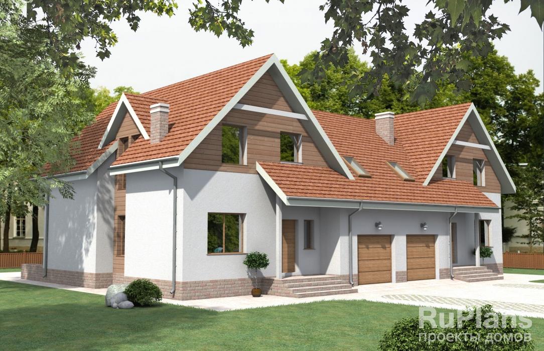 Проект двухсекционного дома с мансардой. Rg3418z (Зеркальная версия) - Вид1