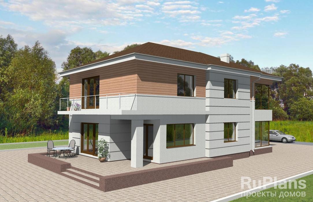 Двухэтажный дом с цоколем Rg3568z (Зеркальная версия) - Вид1