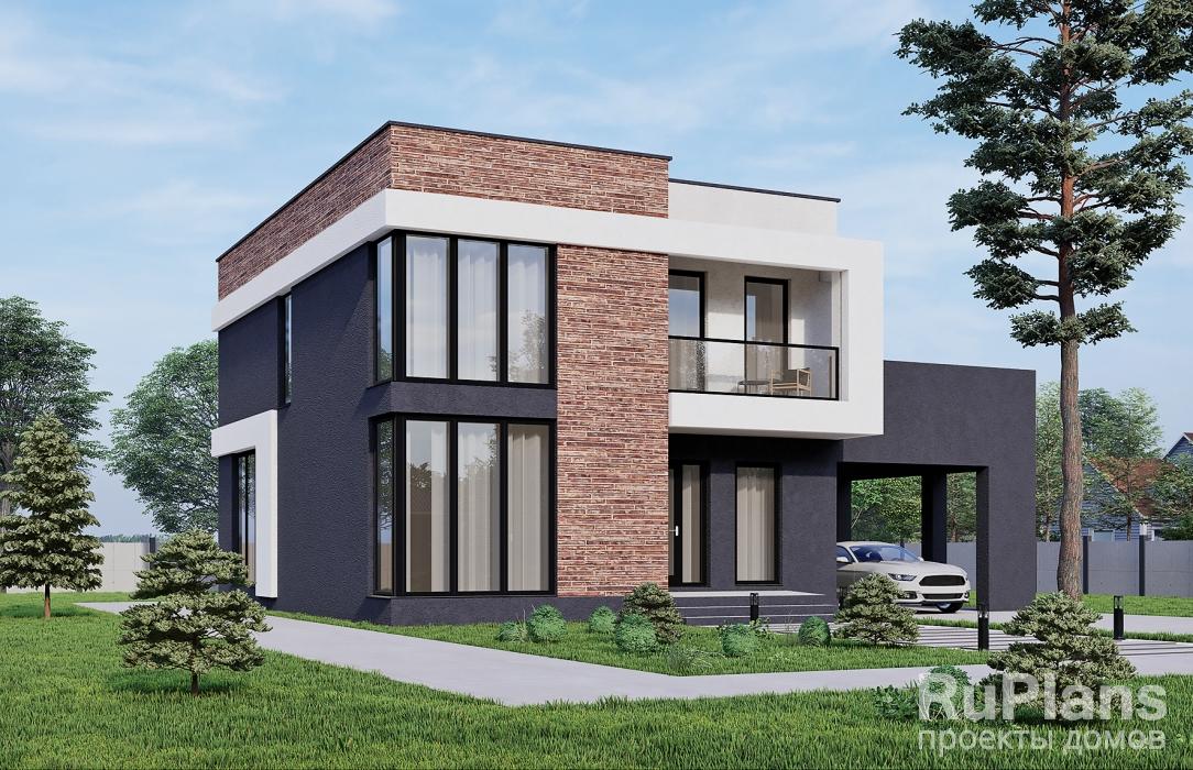 Двухэтажный дом с навесом для машины, балконом и большой эксплуатируемой террасой Rg3794 - Вид1