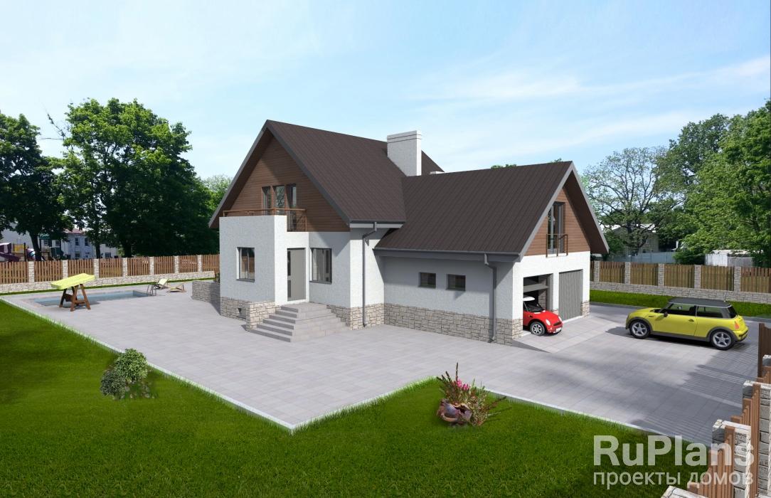 Проект дома с мансардой и террасой Rg3799z (Зеркальная версия) - Вид1