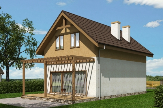 Rg3903 - Одноэтажный дом с мансардой, французским балконом и террасой