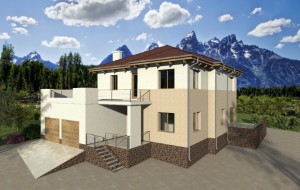 Проект двухэтажного дома на склоне Rg3905