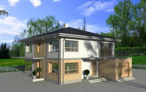 Проект двухэтажного дома с гаражом и террасой Rg3929