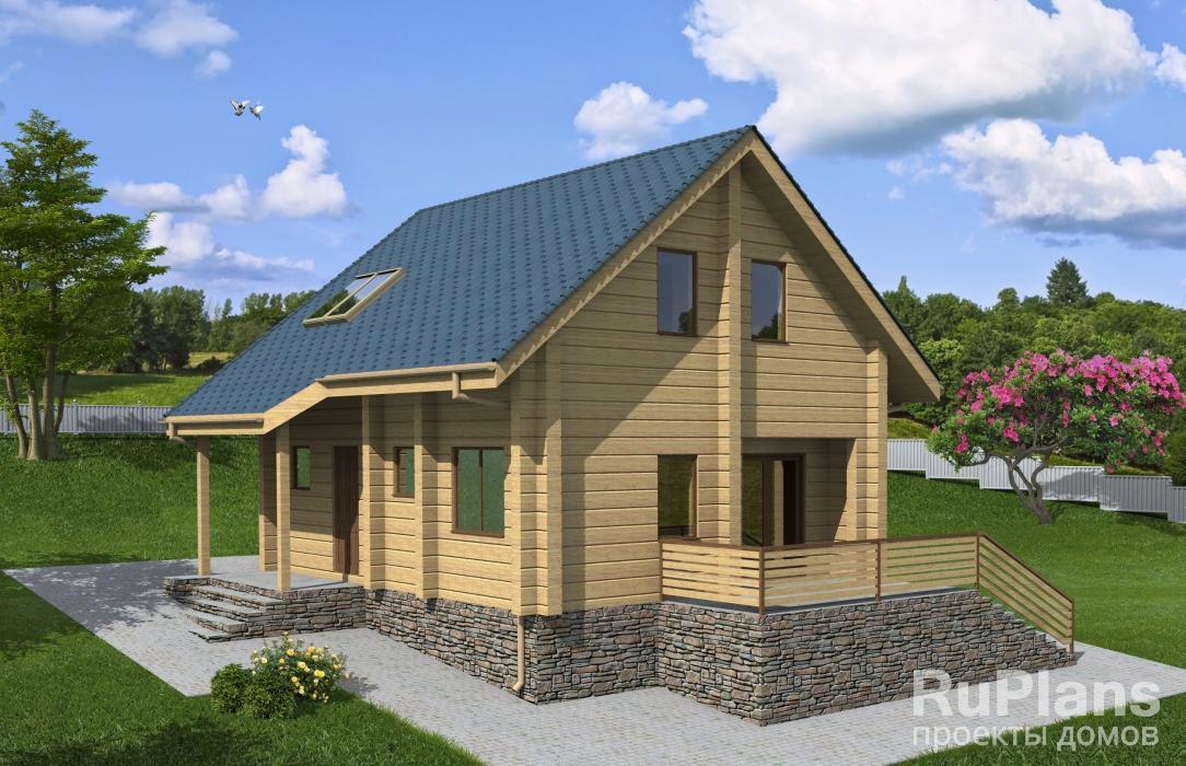 Проект одноэтажного деревянного дома с мансардой Rg3950z (Зеркальная версия) - Вид1