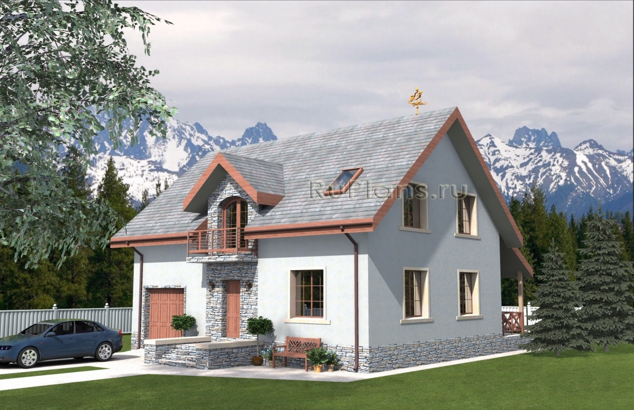 Проект индивидуального жилого дома с мансардой Rg4763z (Зеркальная версия) - Вид1