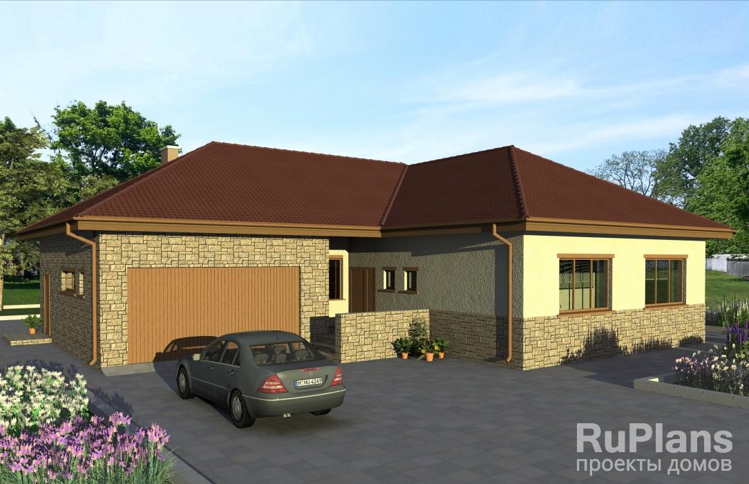 Проект оригинального одноэтажного дома с гаражом Rg4787 - Вид1