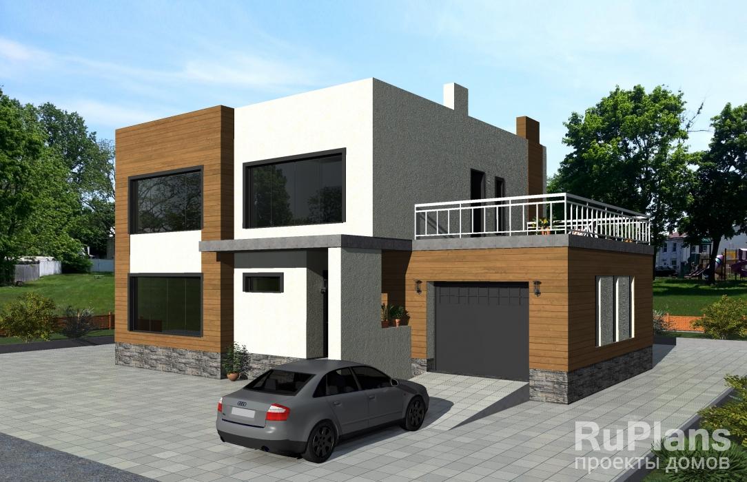 Проект двухэтажного дома с большой террасой Rg4808z (Зеркальная версия) - Вид1