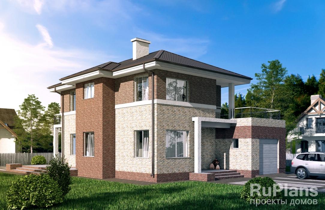 Проект двухэтажного дома с гаражом и террасой Rg4817 - Вид1
