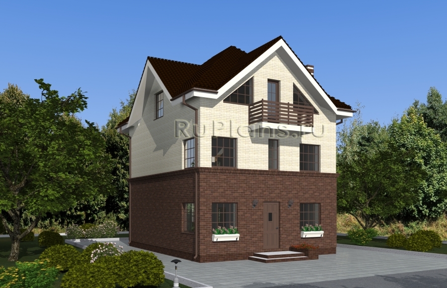 Эскизный проект двухэтажного дома с мансардой Rg4877z (Зеркальная версия) - Вид1
