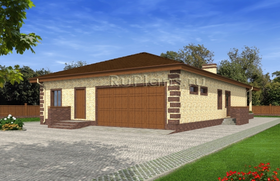 Одноэтажный дом с гаражом и террасой Rg4890z (Зеркальная версия) - Вид1