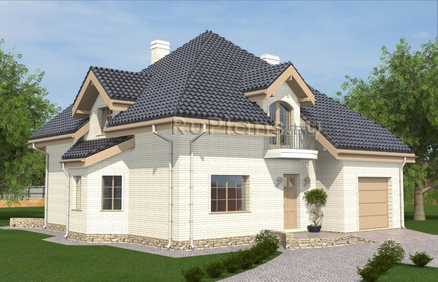 Одноэтажный дом с мансардой и криволинейными террасами Rg4929 - Вид1