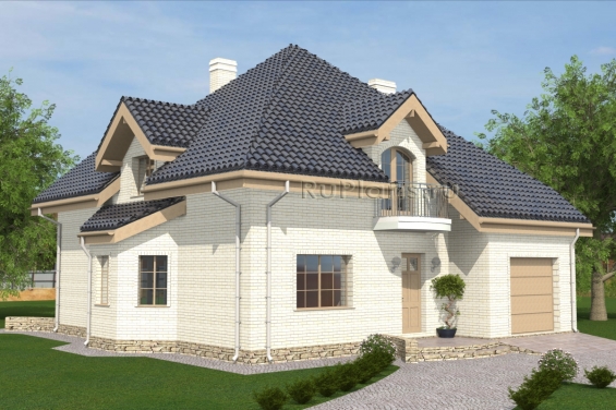 Rg4929 - Одноэтажный дом с мансардой и криволинейными террасами