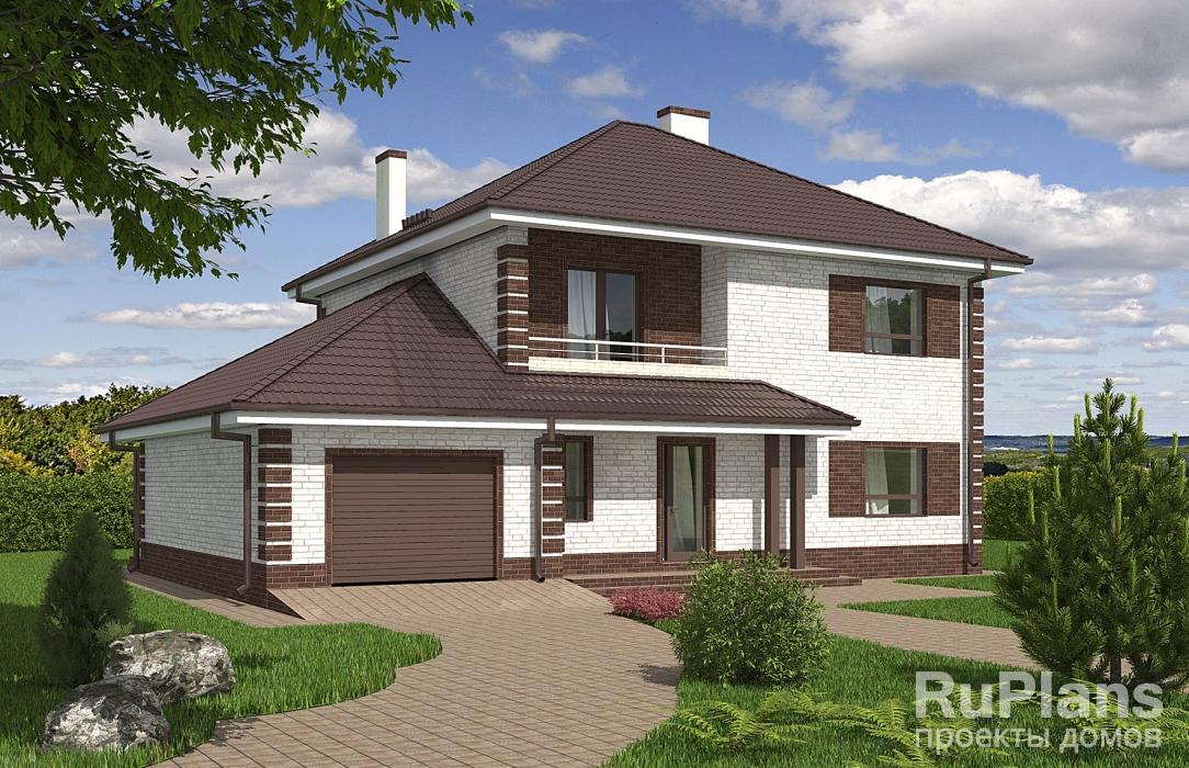 Проект двухэтажного дома с цоколем и гаражом Rg4933z (Зеркальная версия) - Вид1