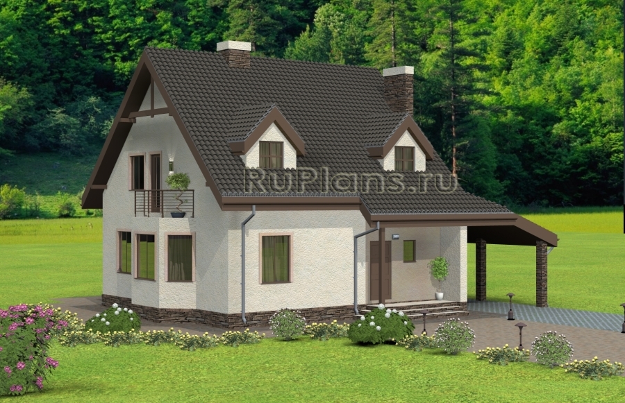 Одноэтажный дом с мансардой и эркером Rg4950z (Зеркальная версия) - Вид1