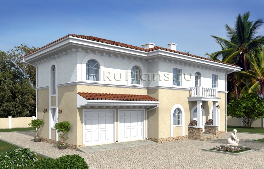Проект индивидуального двухэтажного жилого дома в средиземноморском стиле Rg4997z (Зеркальная версия) - Вид1
