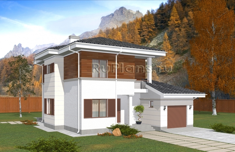 Двухэтажный дом с погребом и гаражом Rg5000z (Зеркальная версия) - Вид1
