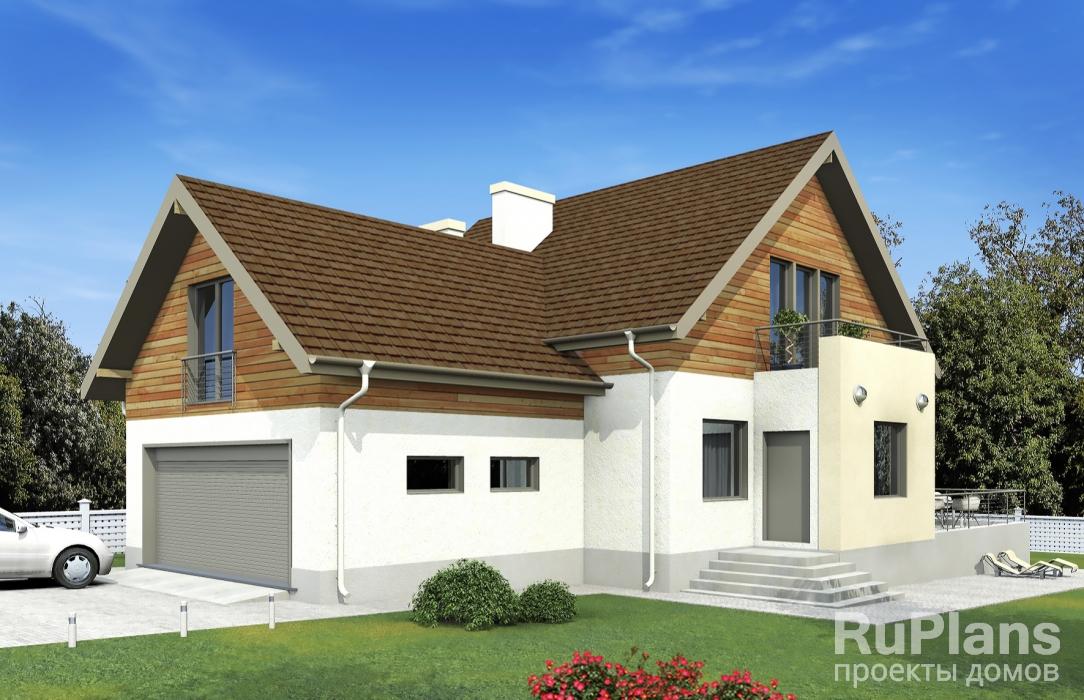 Одноэтажный дом с мансардой, гаражом на две машины, террасой и балконом Rg5087z (Зеркальная версия) - Вид1