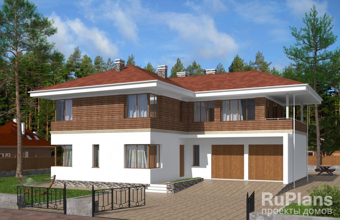 Двухэтажный дом с гаражом, террасой и балконами Rg5104 - Вид1