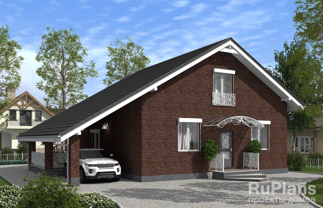 Проект одноэтажного дома с мансардой, навесом и террасой Rg5105 - Вид1