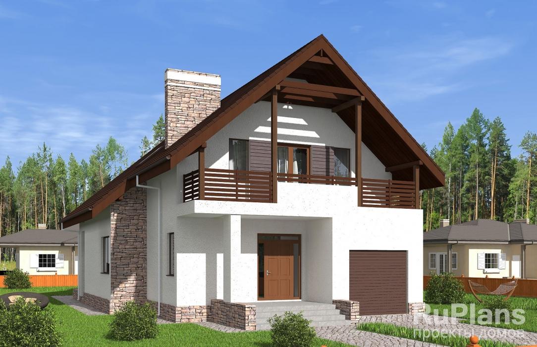Одноэтажный дом с мансардой, гаражом, террасой и балконами Rg5167 - Вид1