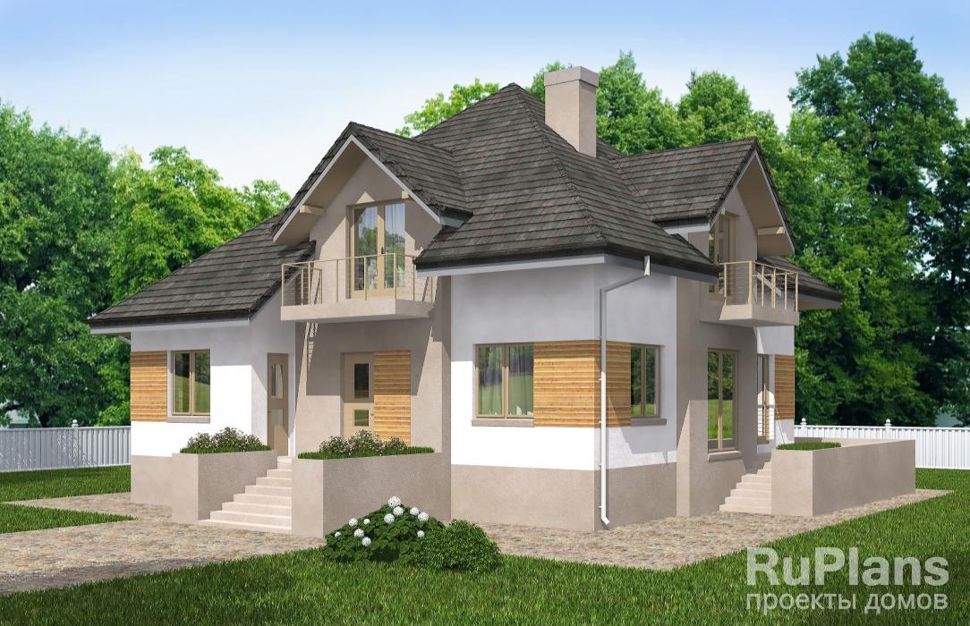 Одноэтажный дом с мансардой, террасой и балконами Rg5173 - Вид1