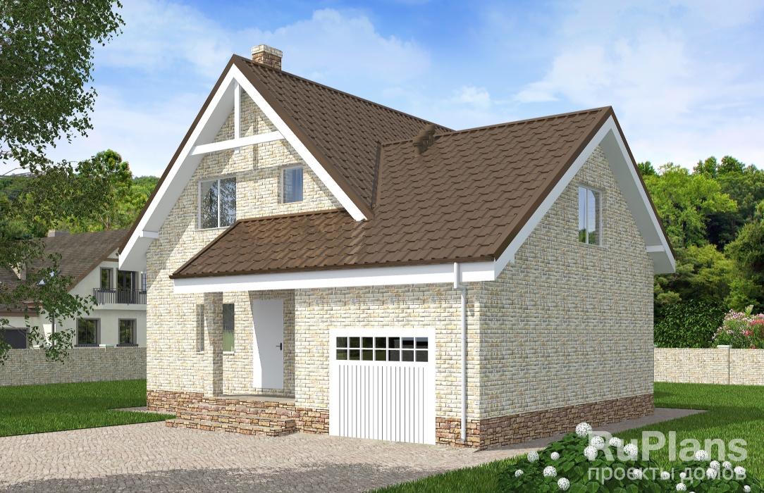 Одноэтажный дом с мансардой, гаражом, террасой и балконом Rg5176z (Зеркальная версия) - Вид1