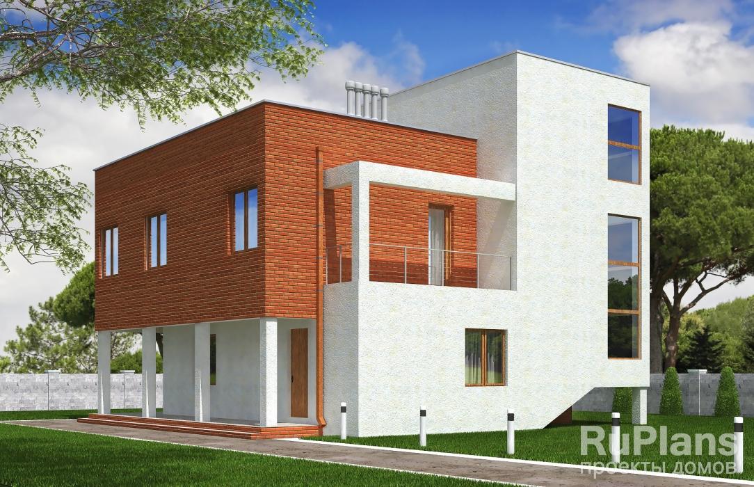 Проект двухэтажного жилого дома с эксплуатируемой кровлей Rg5218 - Вид1