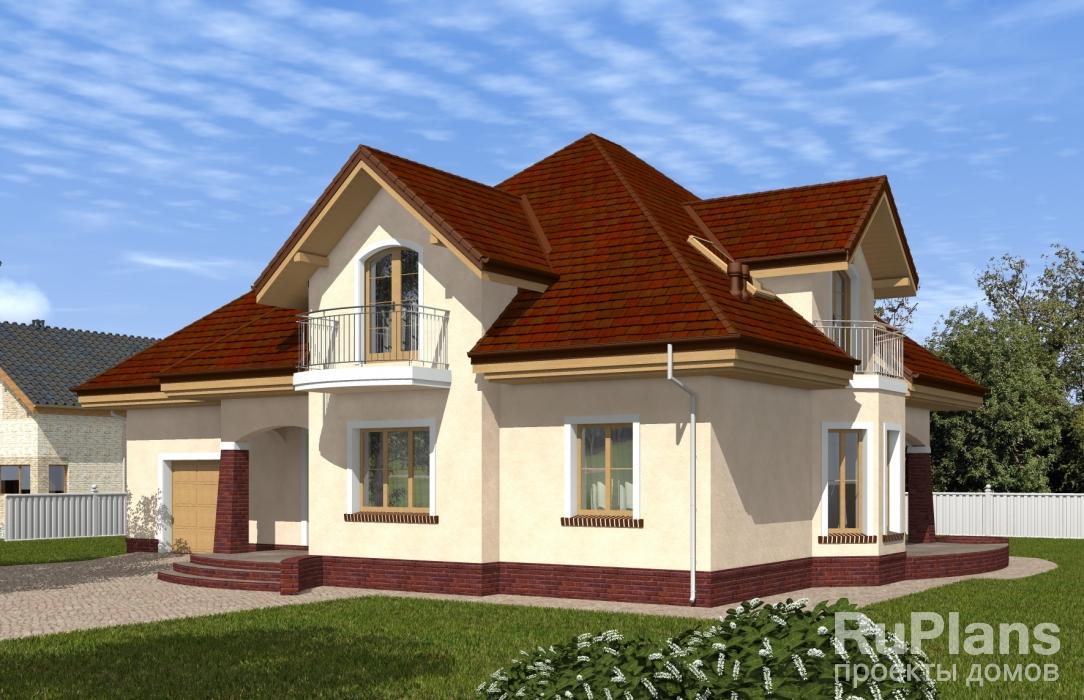 Одноэтажный дом с мансардой, гаражом, террасой и балконами Rg5220 - Вид1