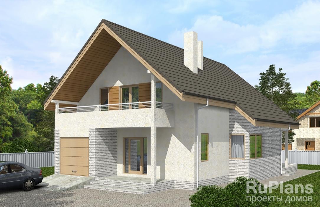 Одноэтажный дом с мансардой, гаражом, террасой и балконами Rg5238 - Вид1