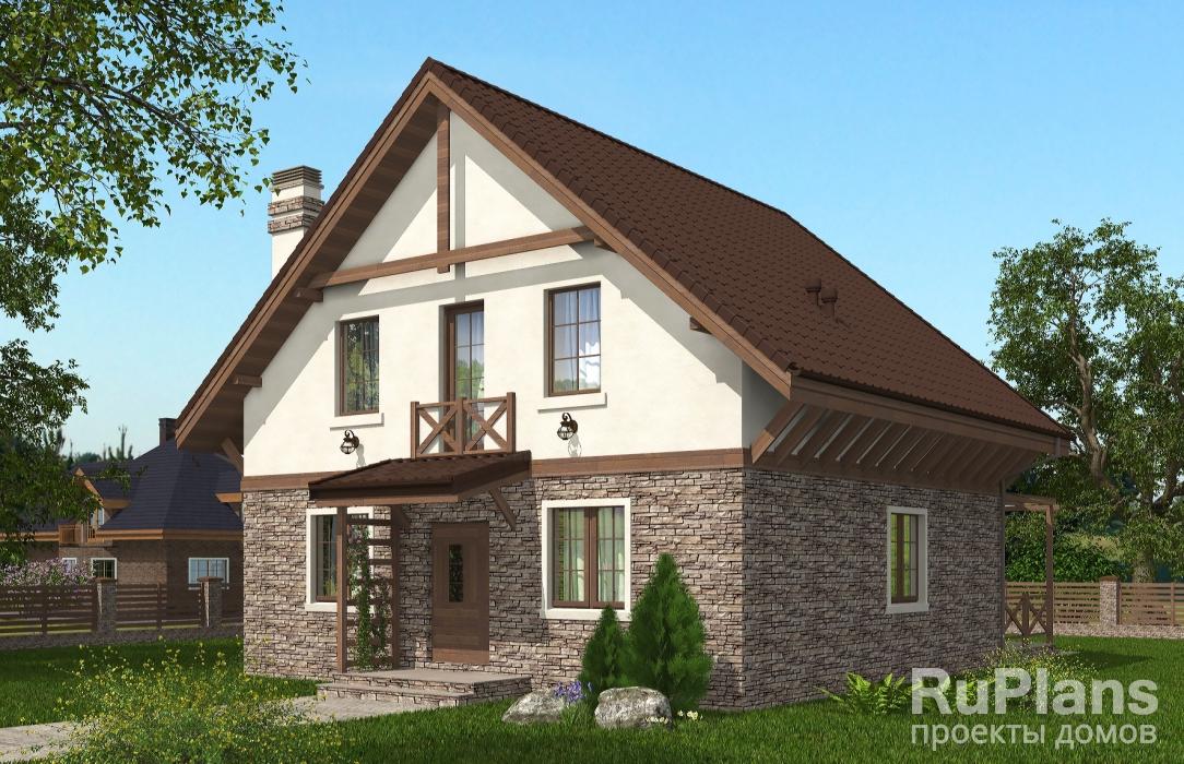 Одноэтажный дом с мансардой и террасой Rg5254z (Зеркальная версия) - Вид1