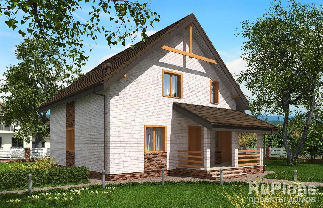 Одноэтажный дом с мансардой и террасой Rg5257z (Зеркальная версия) - Вид1