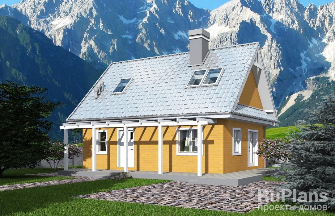 Проект индивидуального одноэтажного жилого дома с мансардой. Rg5366z (Зеркальная версия) - Вид1