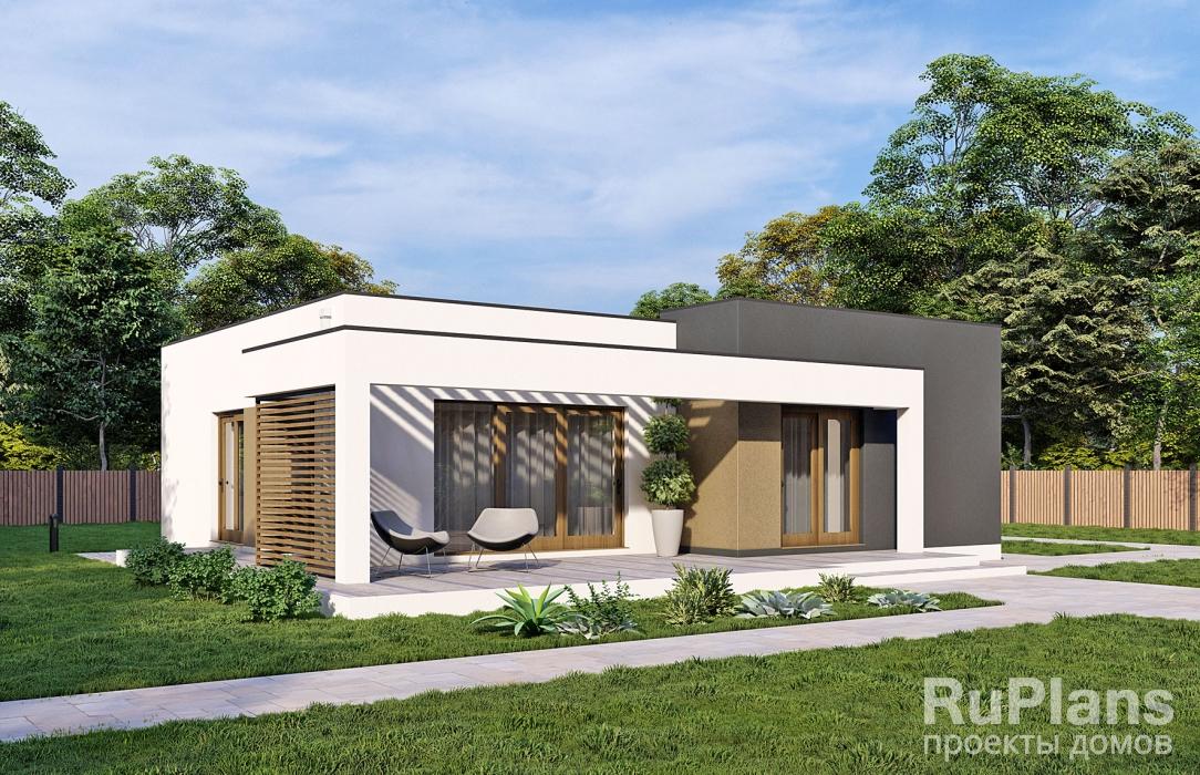 Проект одноэтажного дома с террасой Rg5450z (Зеркальная версия) - Вид1