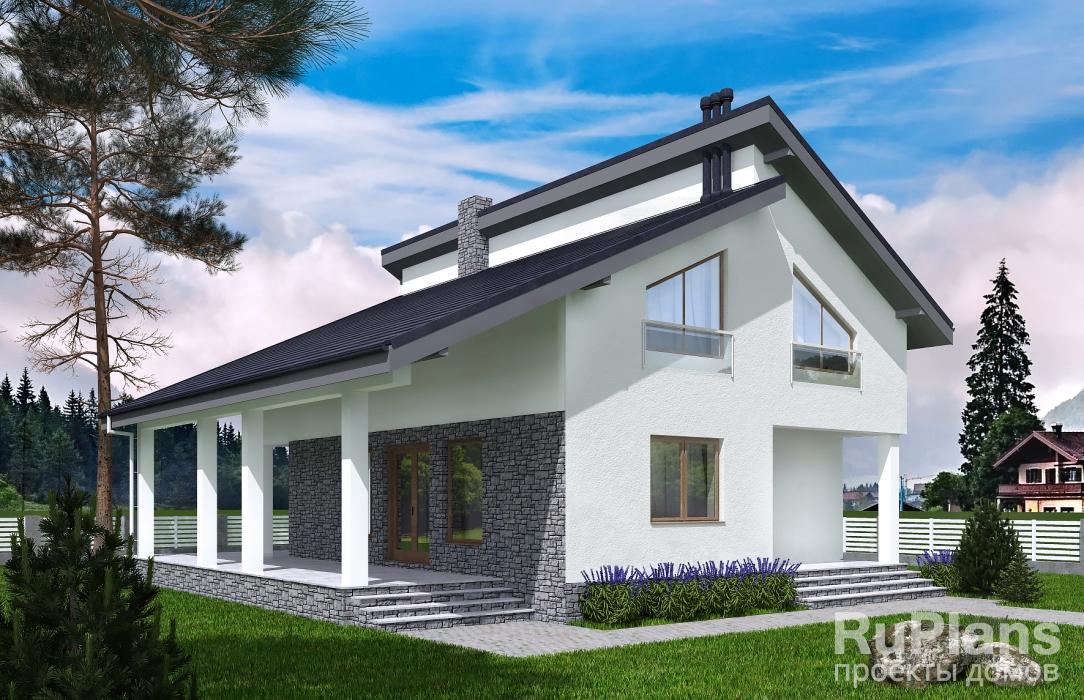 Одноэтажный дом с мансардой и террасой Rg5539z (Зеркальная версия) - Вид1