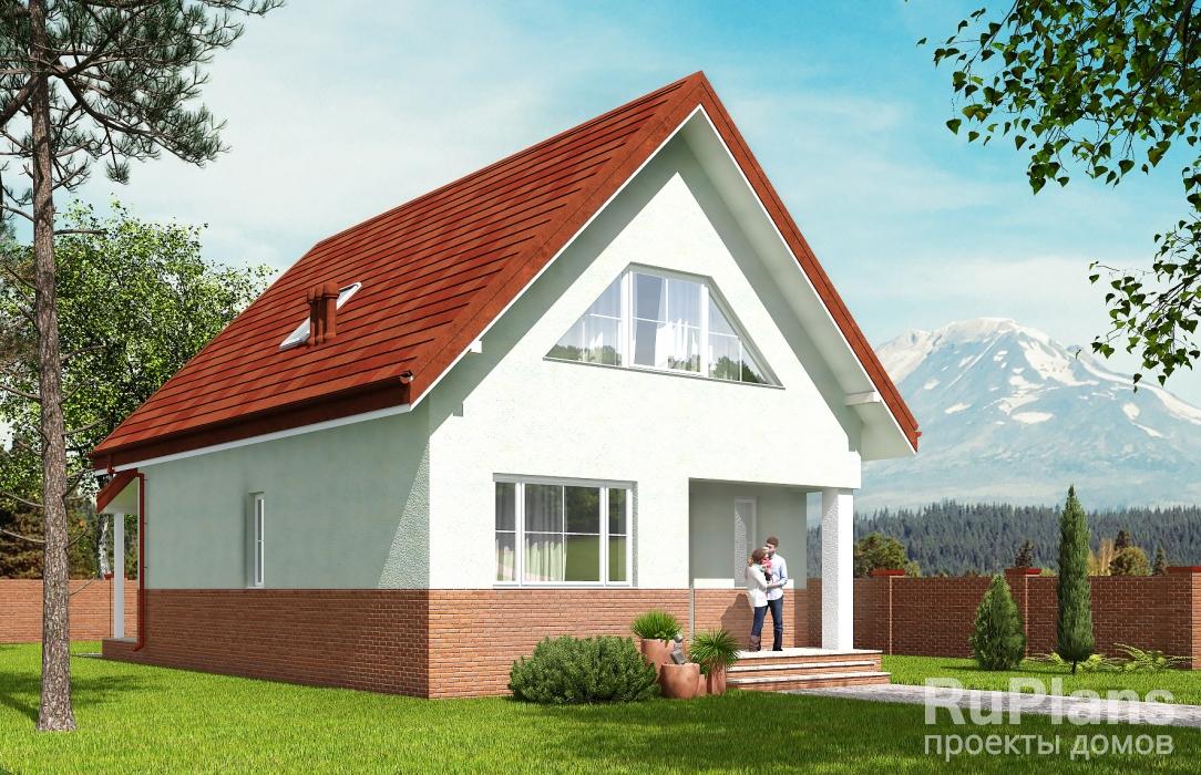 Проект одноэтажногго дома с мансардой и террасой Rg5581z (Зеркальная версия) - Вид1