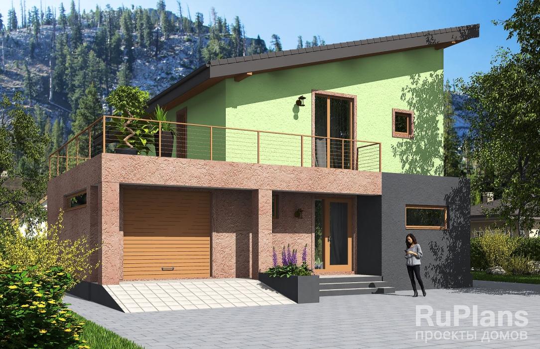 Одноэтажный жилой дом с мансардой, террасой, гаражом и балконом Rg5598z (Зеркальная версия) - Вид1