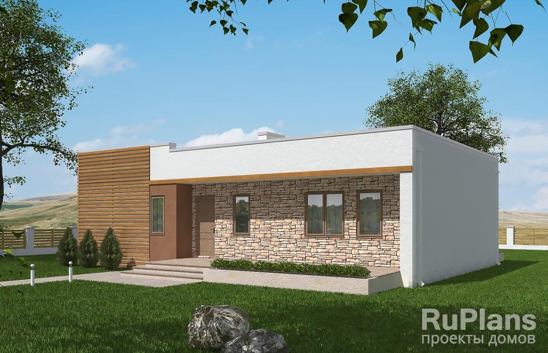 Rg5741 - Проект одноэтажного дома с террасами и плоской крышей