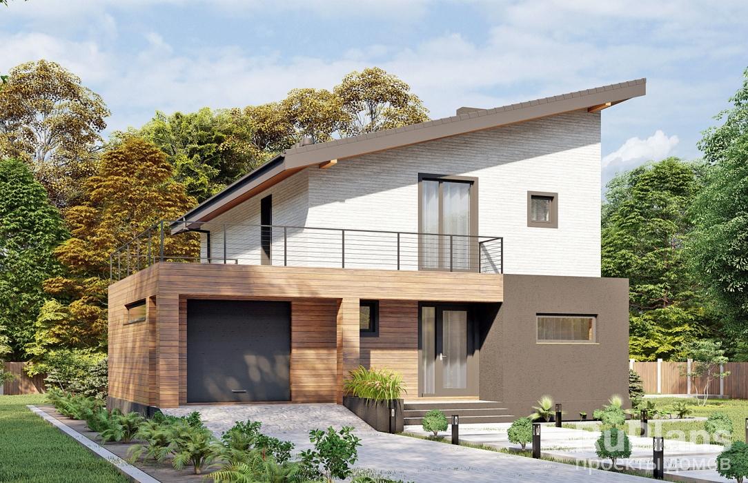 Одноэтажный жилой дом с мансардой, террасой, гаражом и балконом Rg5913 - Вид1