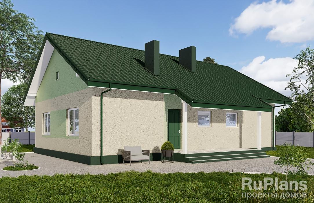 Одноэтажный дом с террасой и чердаком Rg5987z (Зеркальная версия) - Вид1