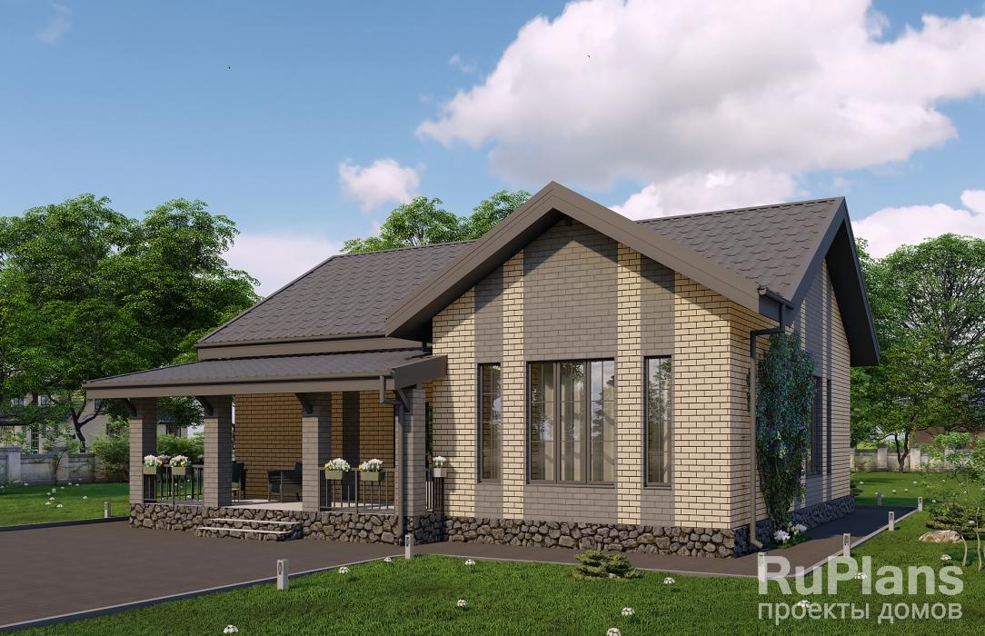 Rg6225 - Одноэтажный дом с террасой, 3 спальнями и отделкой облицовочным кирпичом