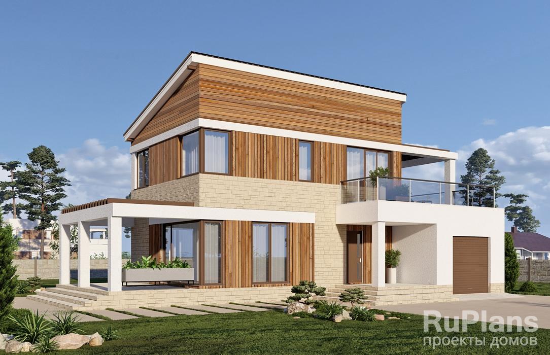 Двухэтажный дом с террасой, балконом и гаражом на 1 машину Rg6262z (Зеркальная версия) - Вид1