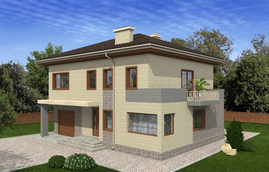 Проект двухэтажного дома с гаражом и террасой Rg5002 - Вид1