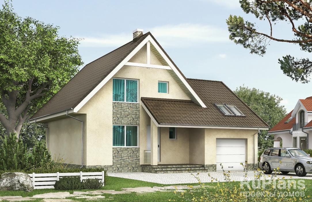 Одноэтажный дом с мансардой, гаражом и террасой Rg5263 - Вид1