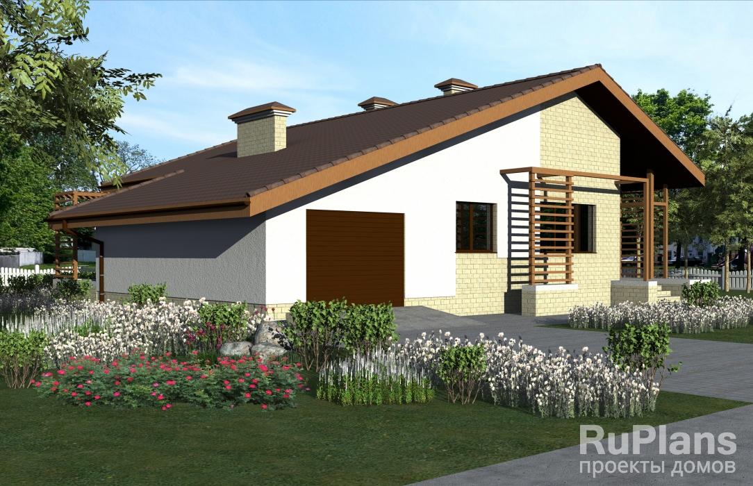 Rg1564 - Одноэтажный дом с гаражом, террасами и зимним садом