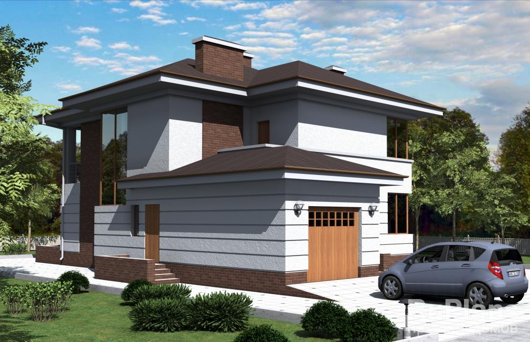 Двухэтажный дом с гаражом, террасой и балконом Rg1580z (Зеркальная версия) - Вид1